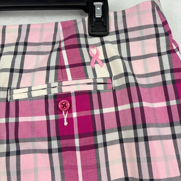 Lady Hagen Golf Skort Size 16 Pink Plaid Breast Cancer Logo Built in Shorts Zip - Picture 6 of 11